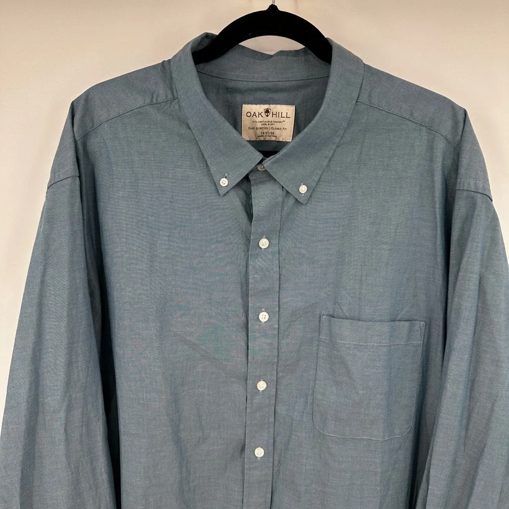 Oak Hill Men Big & Tall 19 37/38 Classic Fit Easy Stretch Button Down Shirt Blue